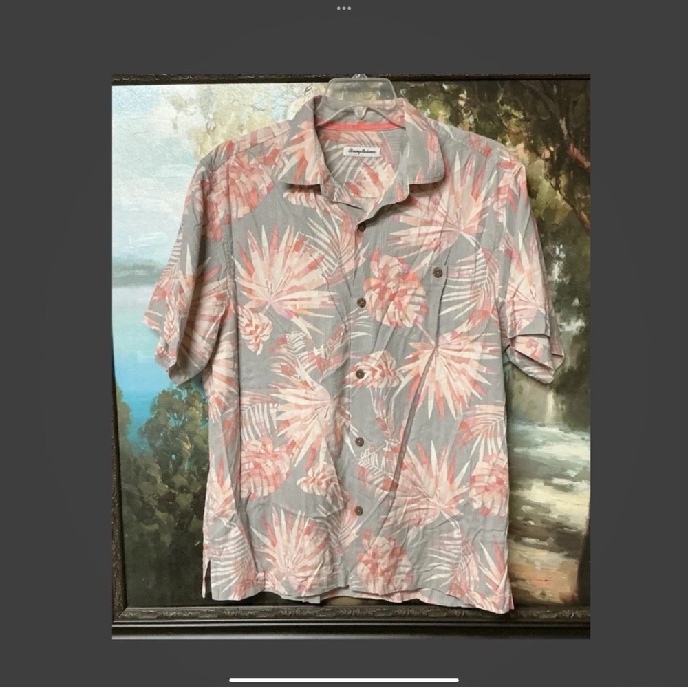 Tommy Bahama Pink and Gray Tropical Button-Down Shirt
